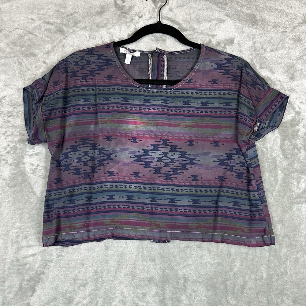 VTG Delia Crop Top Women's S Purple Blue Aztec Southwestern Button Back Closure